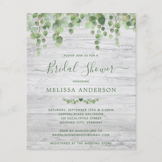 Budget Greenery Bridal Shower Invitation Rustic  (Front)