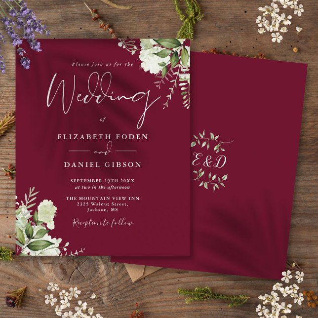 Budget Greenery Burgundy Wedding Invitation (Budget Greenery Burgundy Wedding Invitation)