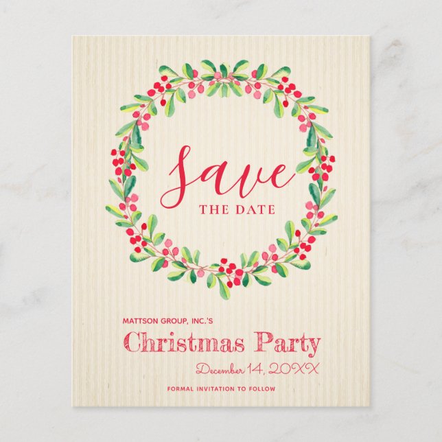Budget Greenery Christmas Save the Date Flyer (Front)