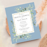 Budget Greenery Dusty Blue Bridal Shower Invite<br><div class="desc">Featuring delicate watercolor greenery leaves on a dusty blue background,  this chic budget bridal shower invitation can be personalised with your special bridal shower information. Designed by Thisisnotme©</div>