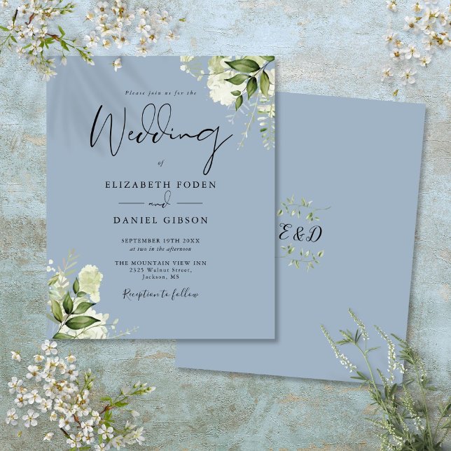 Budget Greenery Dusty Blue Wedding Invitation (Budget Greenery Dusty Blue Wedding Invitation)