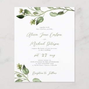 Budget greenery elegant script wedding invitation