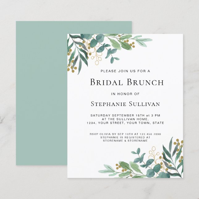 Budget Greenery Eucalyptus Bridal Brunch Invite (Front/Back)