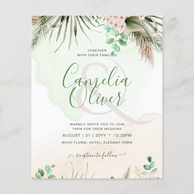 BUDGET Greenery Eucalyptus Pampas Grass Wedding Flyer (Front)