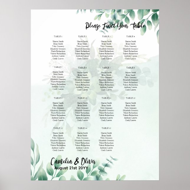 BUDGET Greenery Eucalyptus SEATING CHART Wedding (Front)