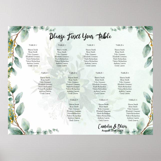BUDGET Greenery Eucalyptus SEATING CHART Wedding (Front)