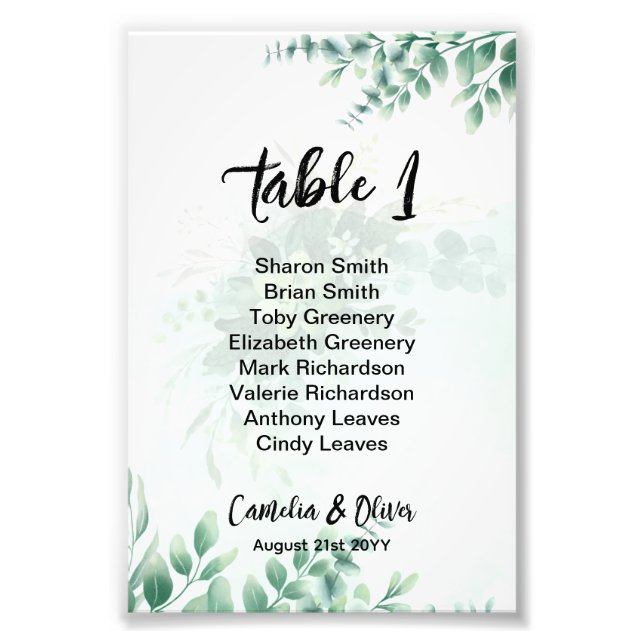 BUDGET Greenery Eucalyptus SEATING CHART Wedding Photo Print (Front)