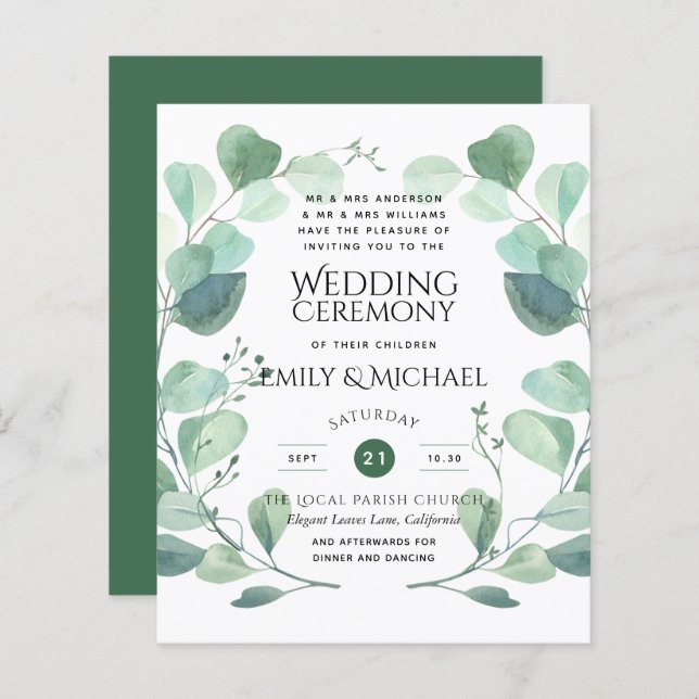 Budget Greenery Eucalyptus Wedding Invite (Front/Back)