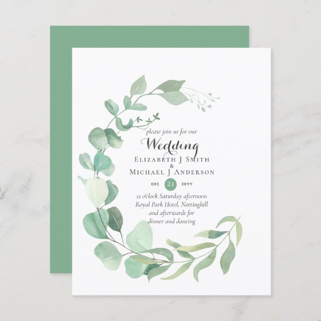 Budget Greenery Eucalyptus Wedding Invites (Front/Back)