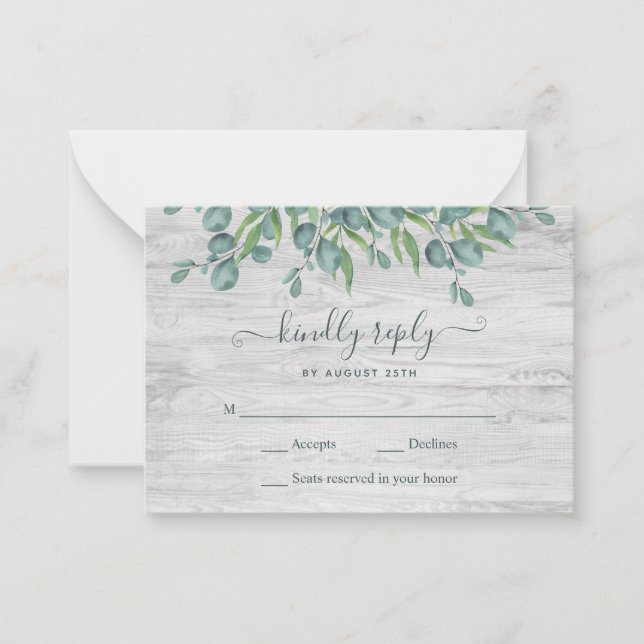 Budget Greenery Eucalyptus Wedding RSVP Card (Front)