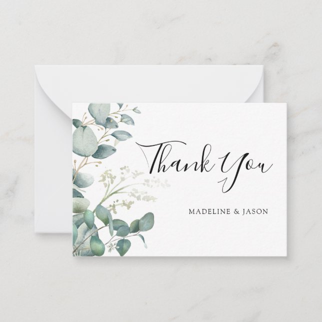 BUDGET Greenery Eucalyptus Wedding Thank You Card (Front)
