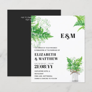 BUDGET Greenery Ferns Monochromatic Wedding Invite