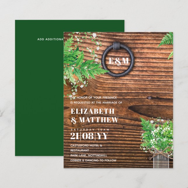 BUDGET Greenery Ferns Monochromatic Wedding Invite (Front/Back)