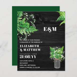 BUDGET Greenery Ferns Monochromatic Wedding Invite