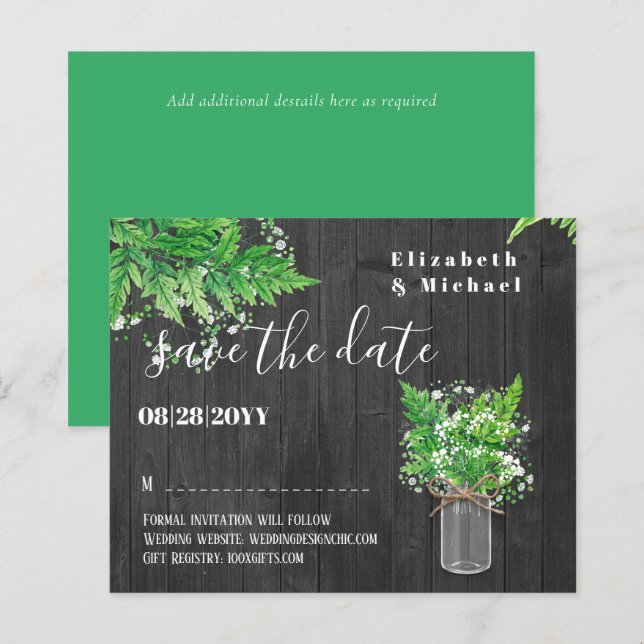 BUDGET Greenery Ferns Wedding Save The Dates (Front/Back)
