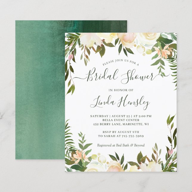Budget Greenery Floral Bridal Shower Invitations (Front/Back)