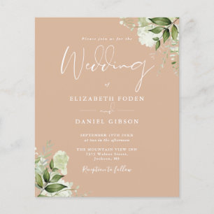 Budget Greenery Floral Tan Wedding Invitation