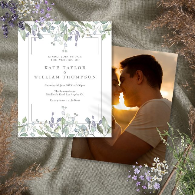 Budget Greenery Floral Wedding Photo Invitation (Budget Greenery Floral Wedding Photo Invitation)