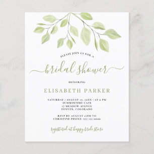 BUDGET greenery foliage bridal shower invitation