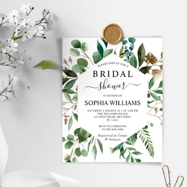 Budget Greenery Foliage Bridal Shower Invitation (Creator Uploaded)