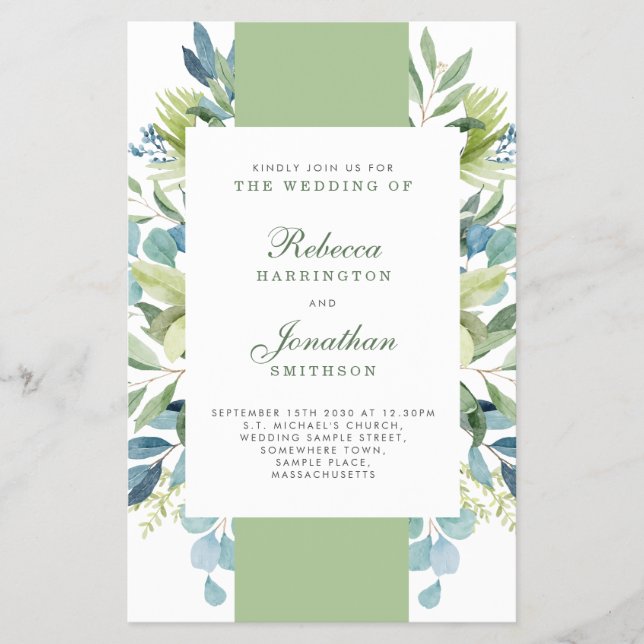 Budget Greenery Foliage Leaf Wedding Invitation Flyer (Front)