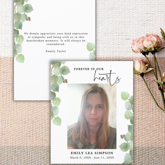 Budget Greenery Funeral Photo Flat Thank you Card (Creator Uploaded)