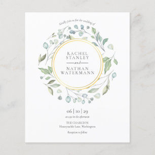 Budget Greenery Garland Gold Wedding Invitation