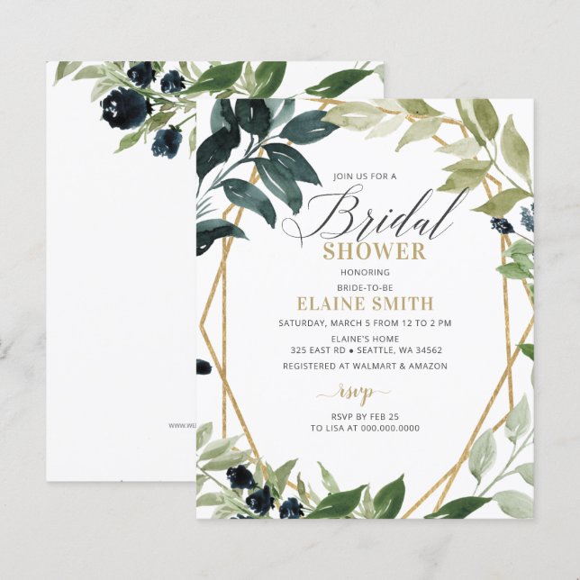 Budget Greenery Geometric Bridal Shower Invitation (Front/Back)