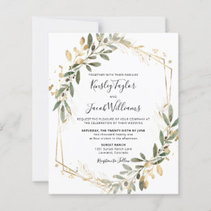 Budget Greenery & Gold Geometric Wedding Invite