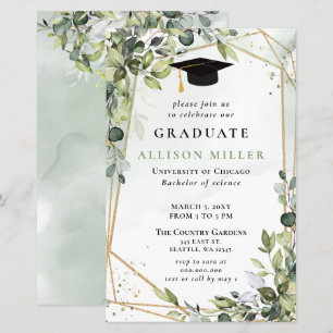 Budget Greenery Gold Graduation Invitation