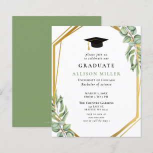 Budget Greenery Gold Graduation Invitation