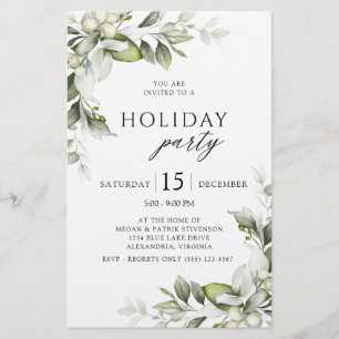 Budget Greenery Holiday Party Invitation Stationery