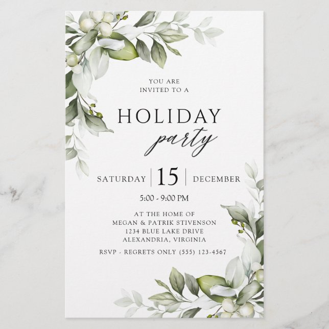 Budget Greenery Holiday Party Invitation Stationery (Front)