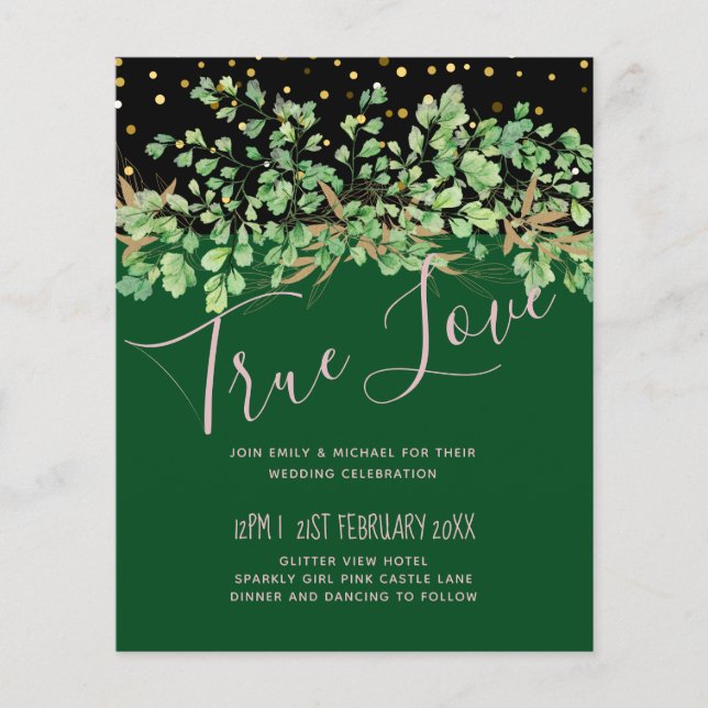 Budget GREENERY Leaves Night Sky Wedding (Front)