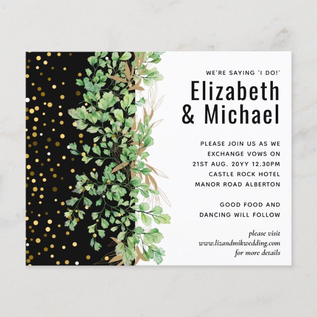 Budget GREENERY Leaves Night Sky Wedding (Front)