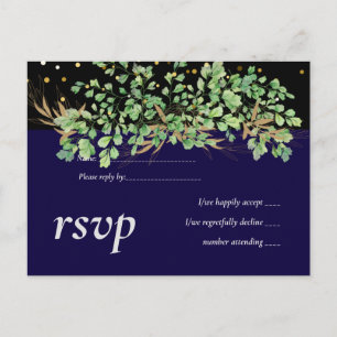 Budget GREENERY Leaves Night Sky Wedding Invitation Postcard