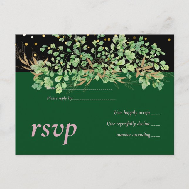 Budget GREENERY Leaves Night Sky Wedding Invitation Postcard (Front)