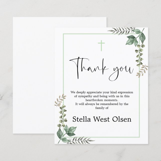Budget Greenery Memorial Thank you Card (Front/Back)
