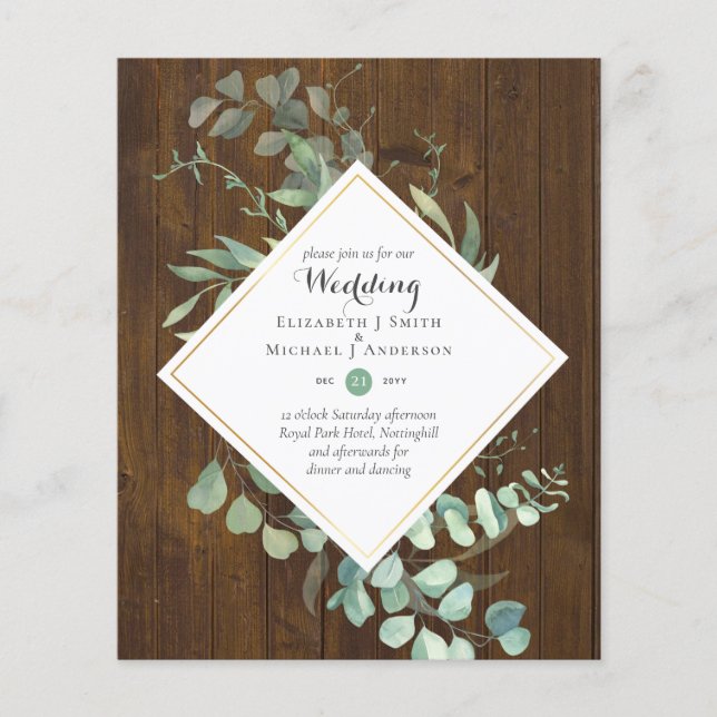 BUDGET Greenery Modern Colour Theme Wedding Invite Flyer (Front)