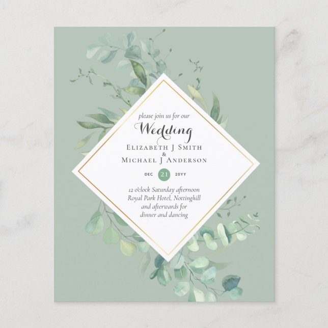 BUDGET Greenery Modern Colour Theme Wedding Invite Flyer (Front)