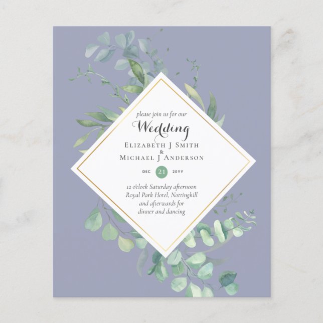 BUDGET Greenery Modern Colour Theme Wedding Invite Flyer (Front)
