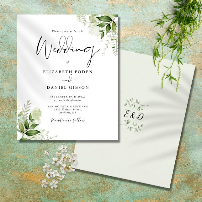 Budget Greenery Monogram Wedding Invitation (Creator Uploaded)