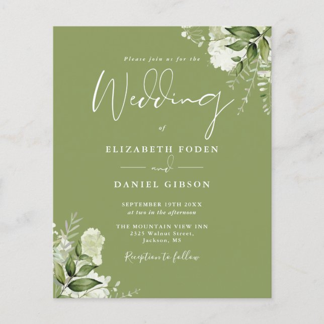 Budget Greenery Moss Green Wedding Invitation (Front)
