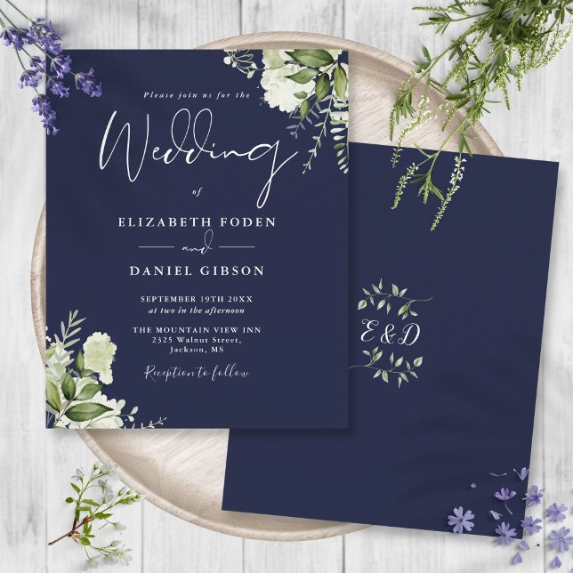 Budget Greenery Navy Blue Wedding Invitation (Budget Greenery Navy Blue Wedding Invitation)