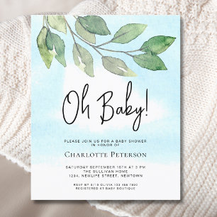 Budget Greenery Oh Baby Baby Shower Invitation