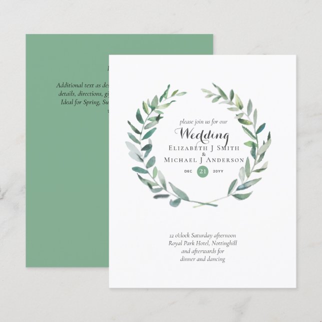 Budget Greenery Olive Leaves Wedding Invites (Front/Back)