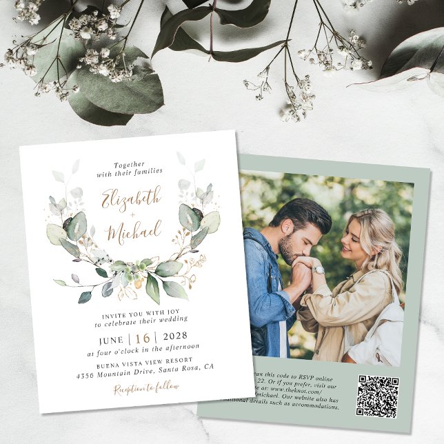 Budget Greenery Photo QR Code Wedding Invitation (Creator Uploaded)