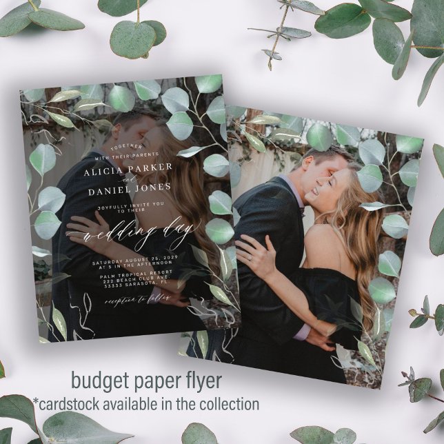 Budget greenery photo wedding invitation flyer (Creator Uploaded)