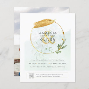 BUDGET Greenery PHOTO Wedding Invitation QR CODE F
