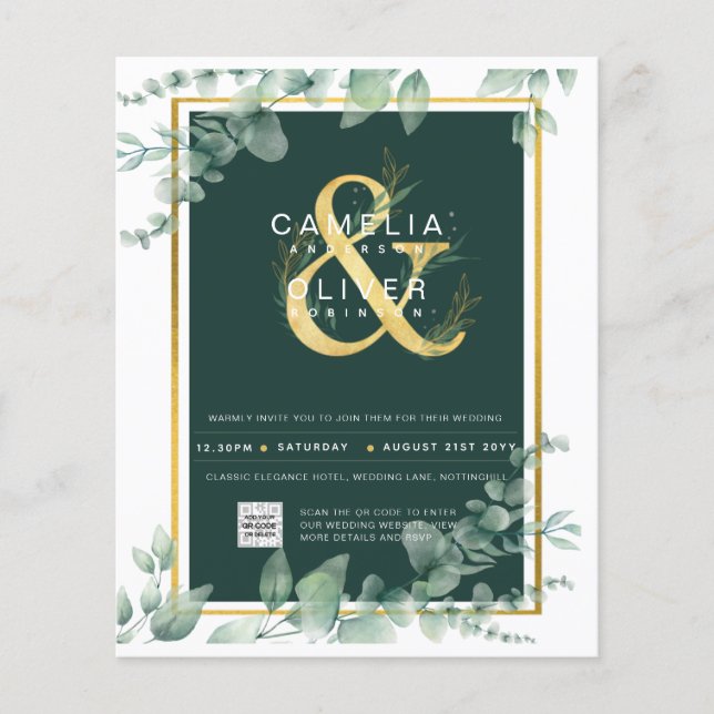 BUDGET Greenery PHOTO Wedding Invitation QR CODE F Flyer (Front)
